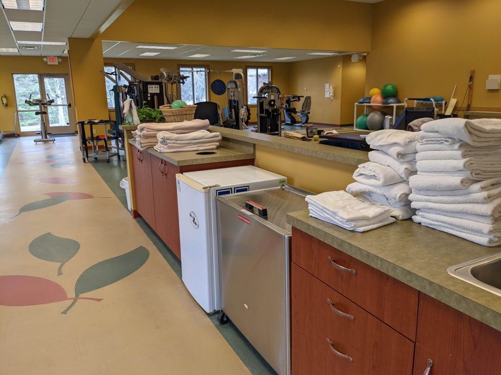 Physical therapy facility with rehabilitation equipment and treatment space